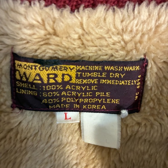 Vtg 60s Montgomery Ward Knit Sweater Jacket Mens L Full Zip Fleece Lined Preppy - Picture 4 of 8